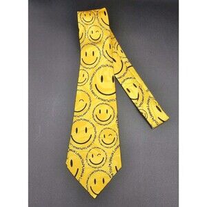 Steven Harris Religious Men's Necktie Tie Yellow Jesus Loves You! Smiley Face